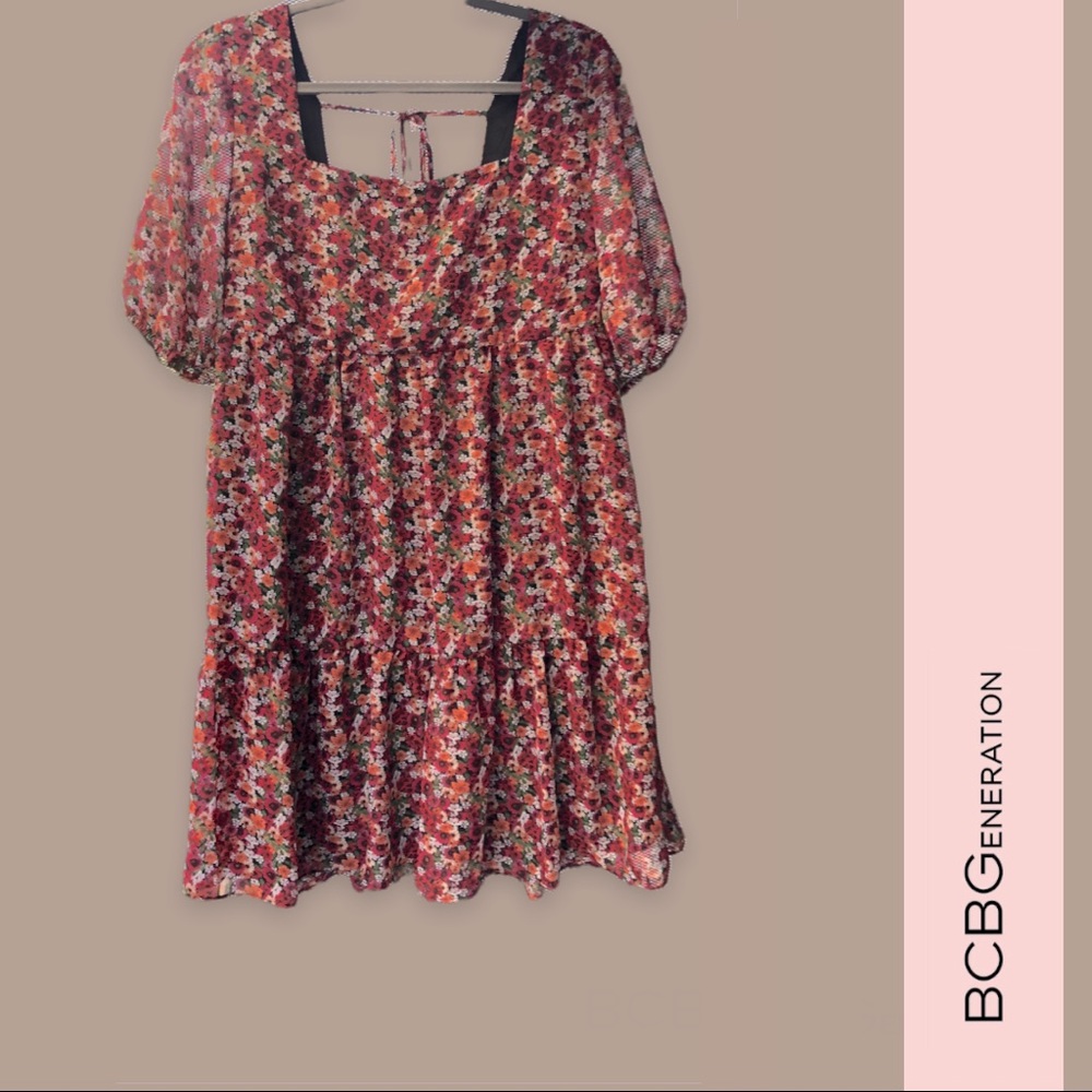 🌹 Puff Sleeve Granny Floral Dress Flowy Back Tie Detail Size 12 | BCBGeneration